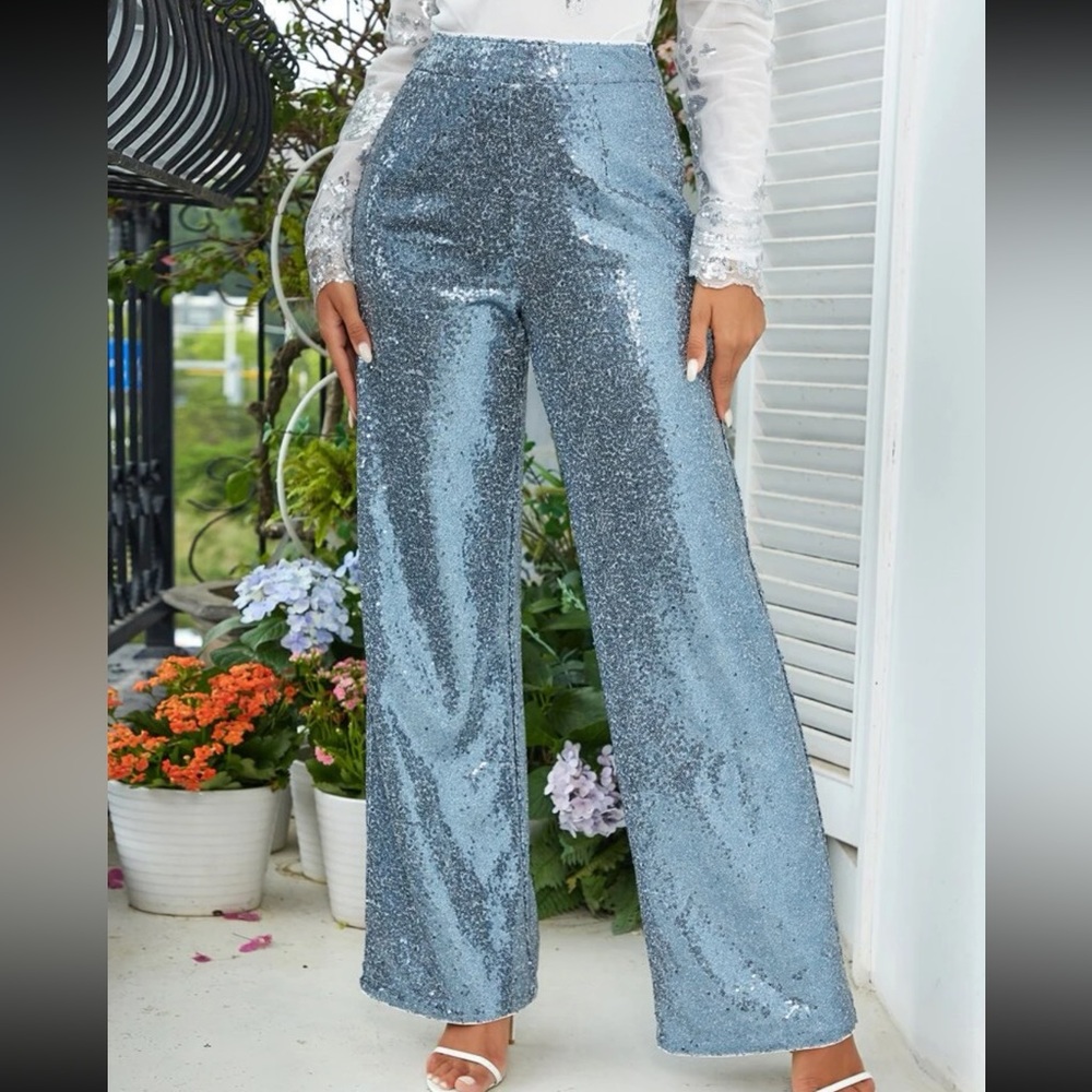 High Waist Sequin Wide Leg Pants